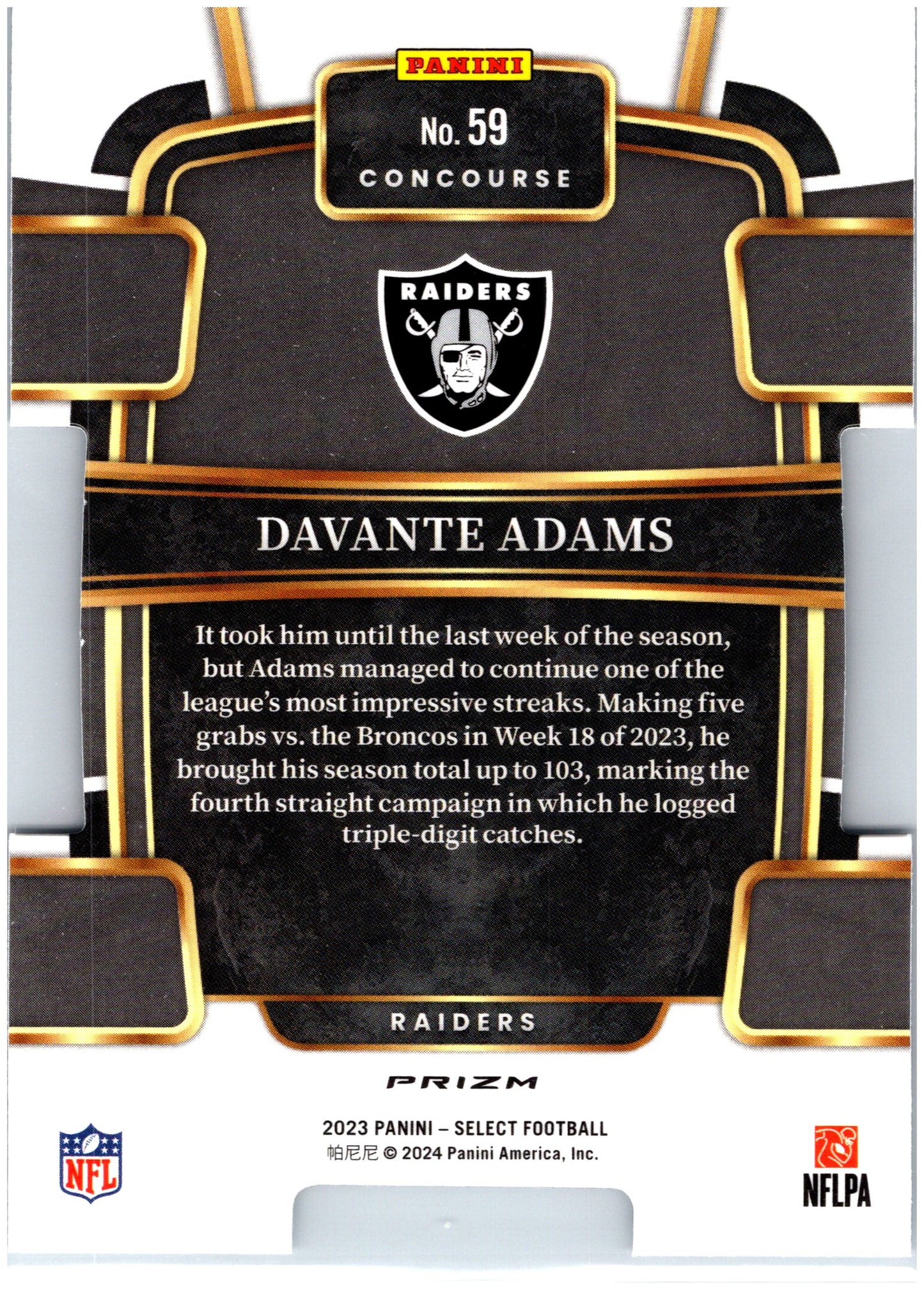 2023 Panini Select #59 Davante Adams Silver Prizms Die Cuts
