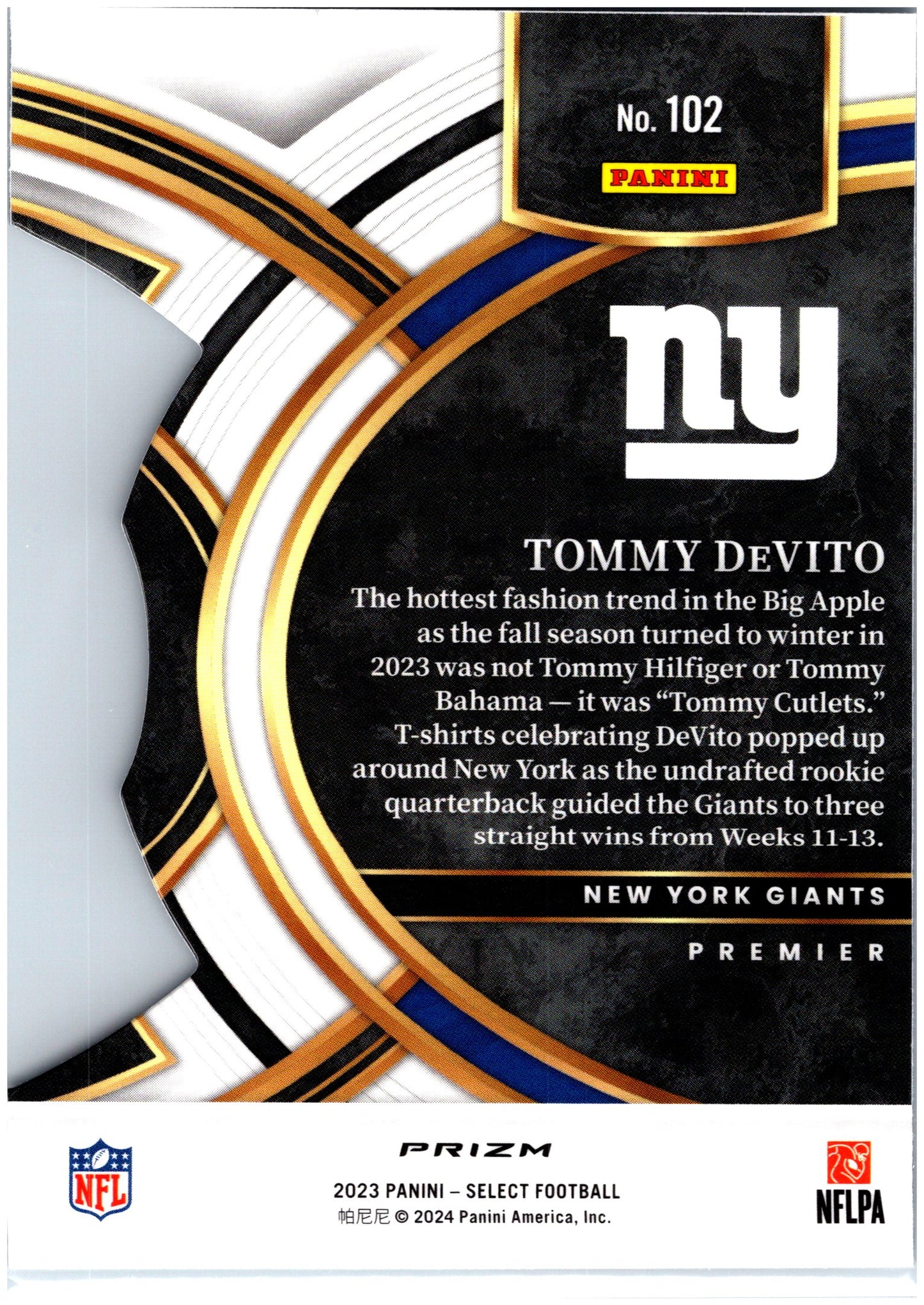2023 Panini Select #102 Tommy DeVito Silver Prizms Die Cuts