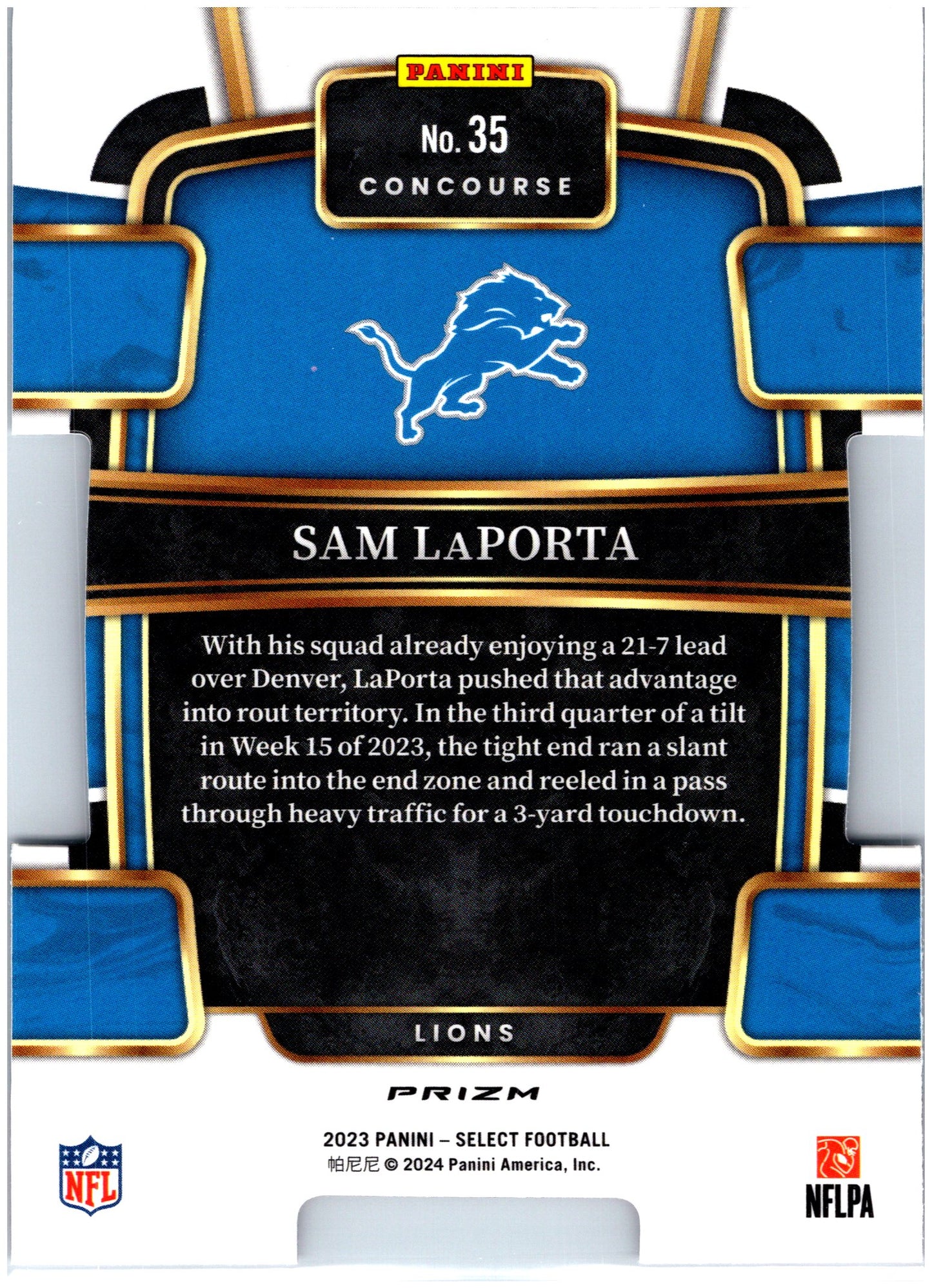 2023 Panini Select #35 Sam LaPorta Black and Red Prizms Die Cuts