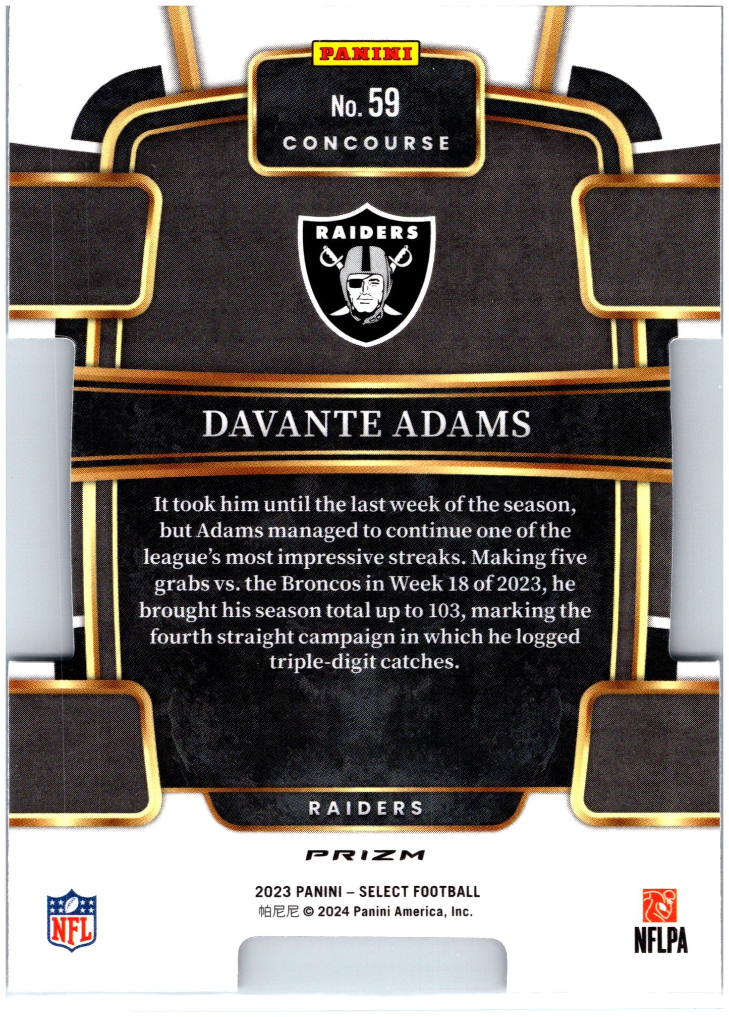 2023 Panini Select #59 Davante Adams Black and Red Prizms Die Cuts
