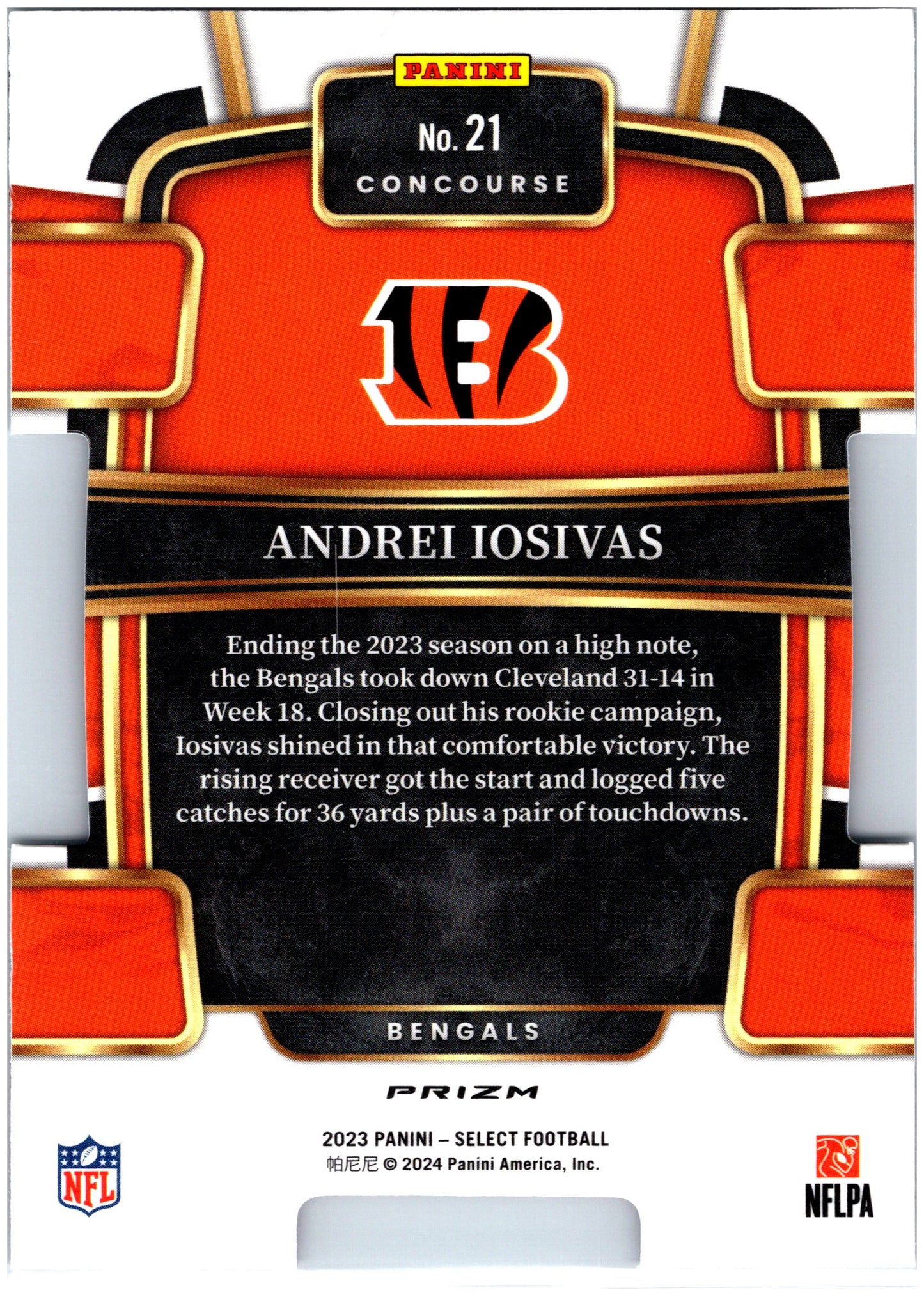 2023 Panini Select #21 Andrei Iosivas Black and Red Prizms Die Cuts