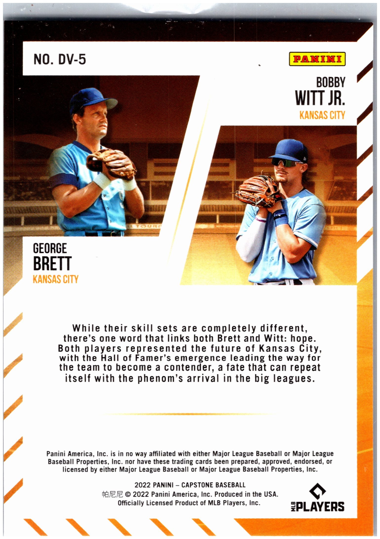 2022 Panini Capstone #DV-5 George Brett / Bobby Witt Jr. Deja Vu