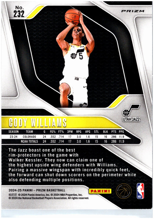 2024-25 Panini Prizm #232 Cody Williams Prizms Red White and Blue