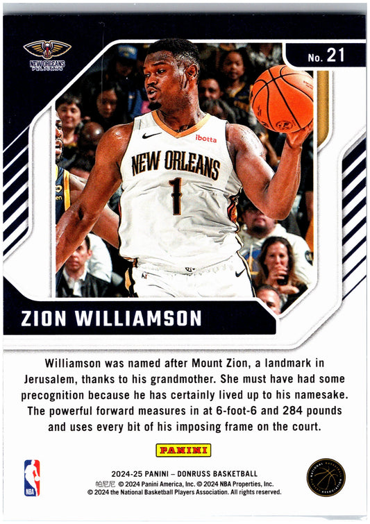 2024-25 Donruss #21 Zion Williamson Franchise Features