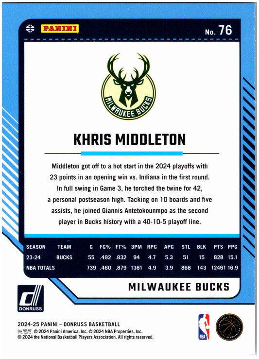 2024-25 Donruss #76 Khris Middleton Holo Green Laser
