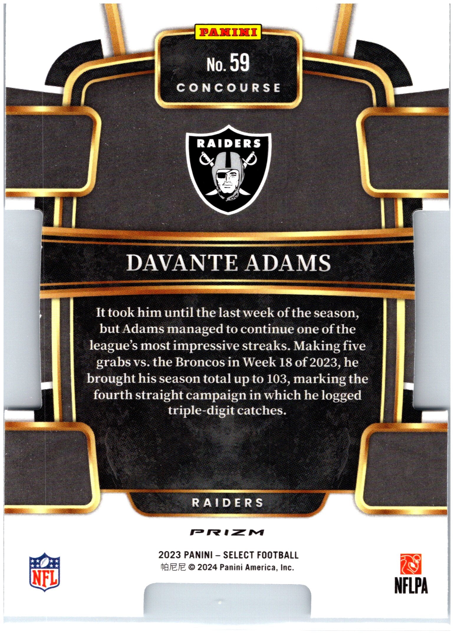 2023 Panini Select #59 Davante Adams Silver Prizms Die Cuts