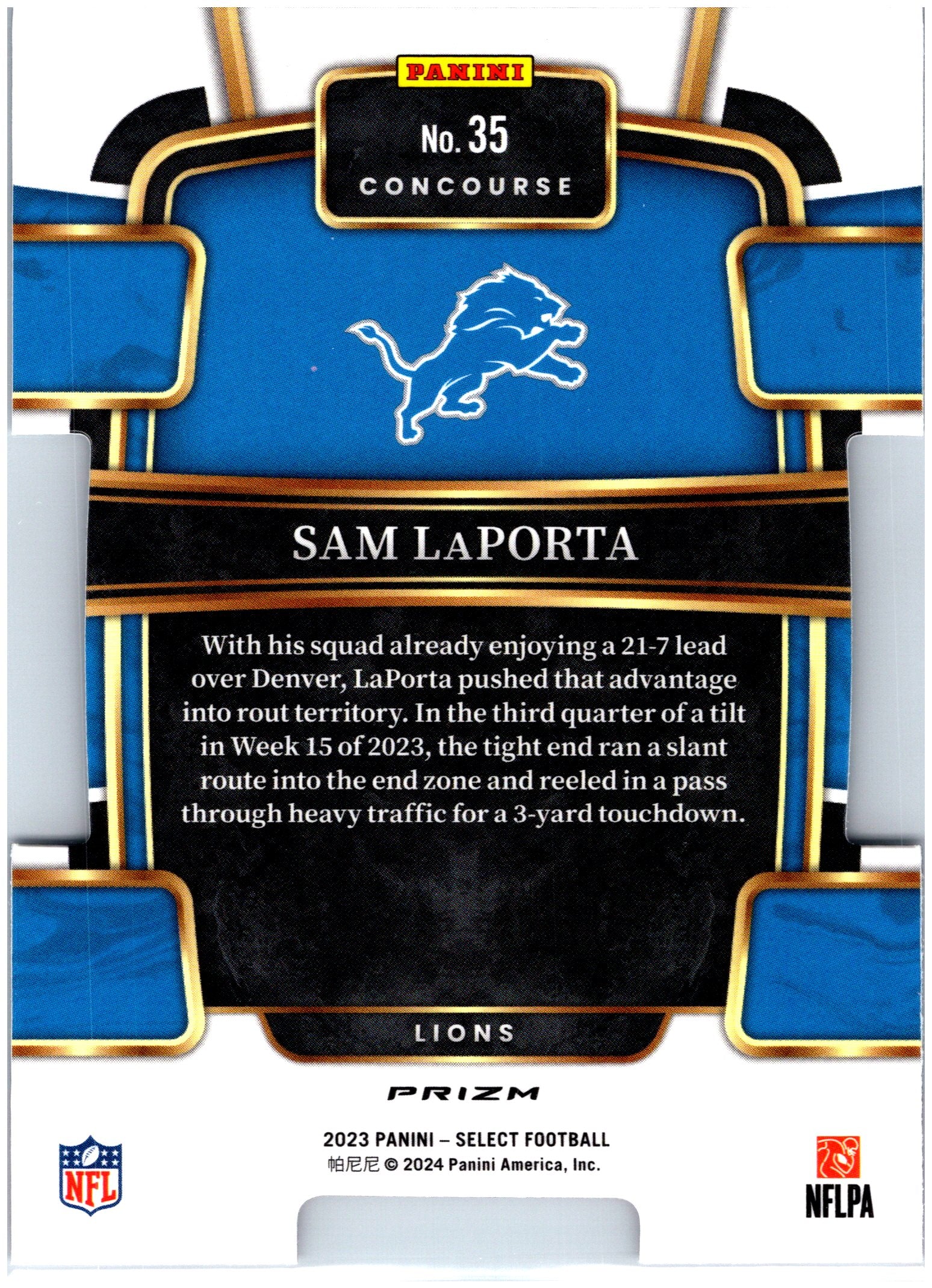 2023 Panini Select #35 Sam LaPorta Black and Red Prizms Die Cuts