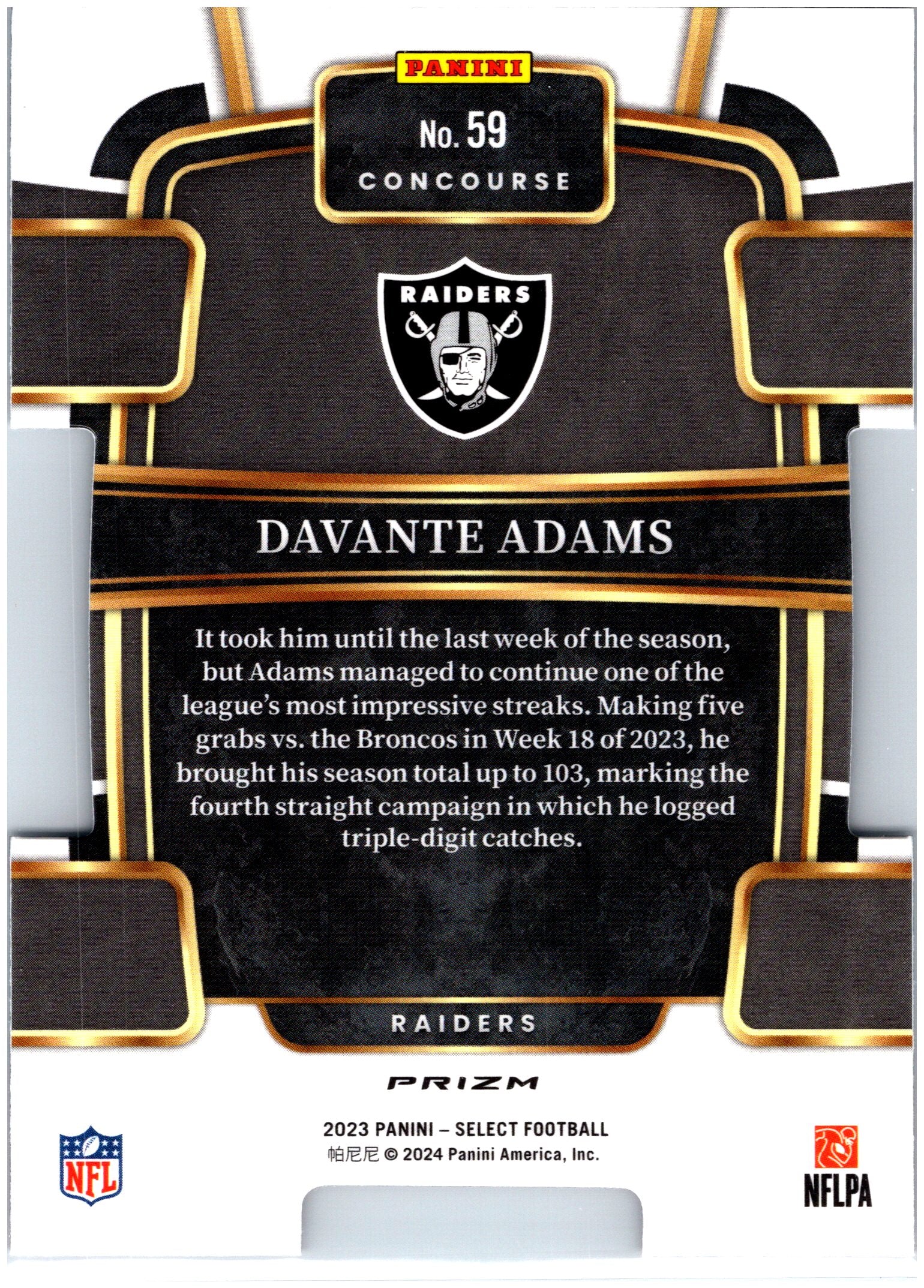 2023 Panini Select #59 Davante Adams Black and Red Prizms Die Cuts
