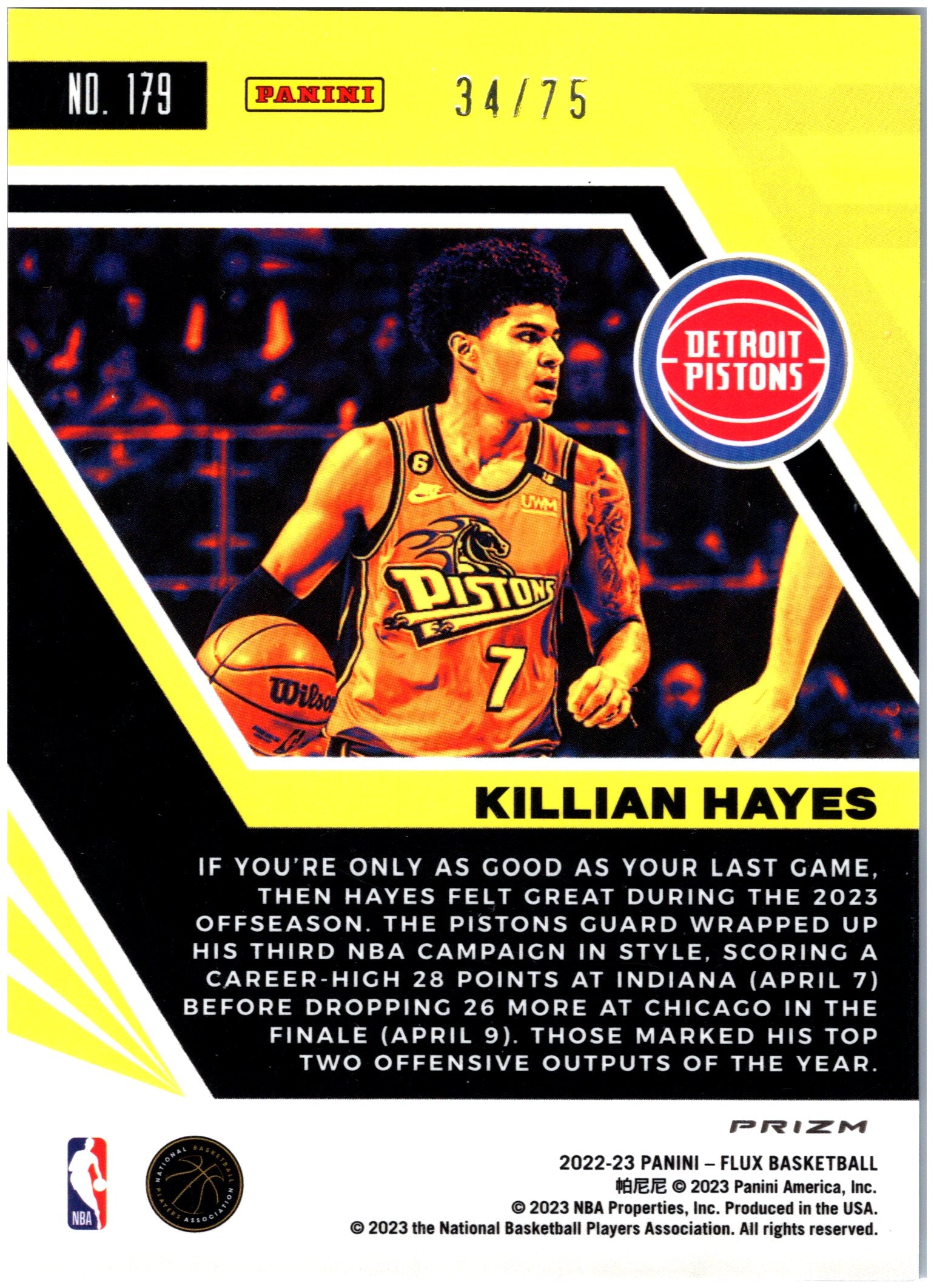 2022-23 Panini Flux #179 Killian Hayes Supernova #/75