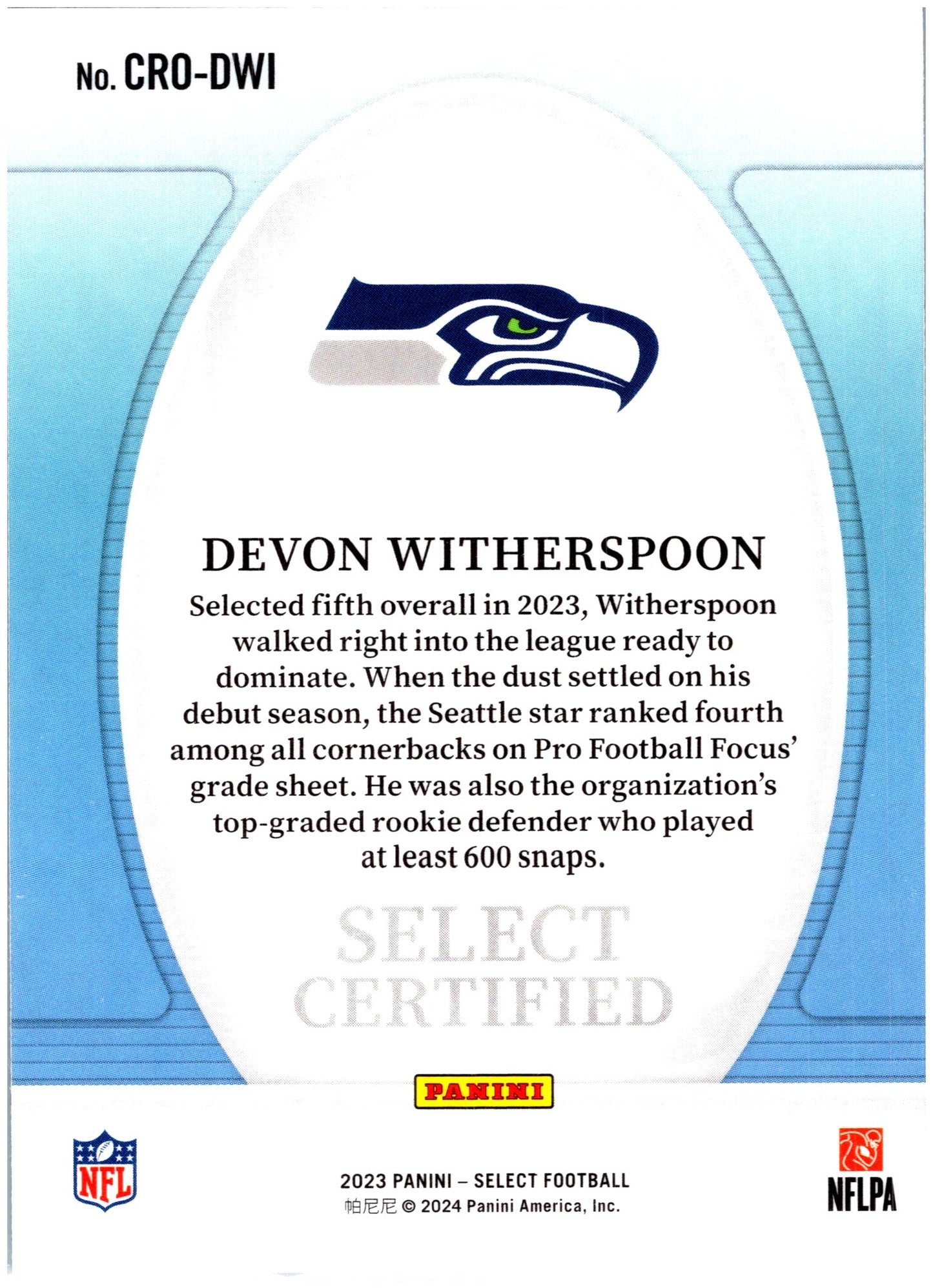 2023 Panini Select #CRO-DWI Devon Witherspoon Select Certified Rookies