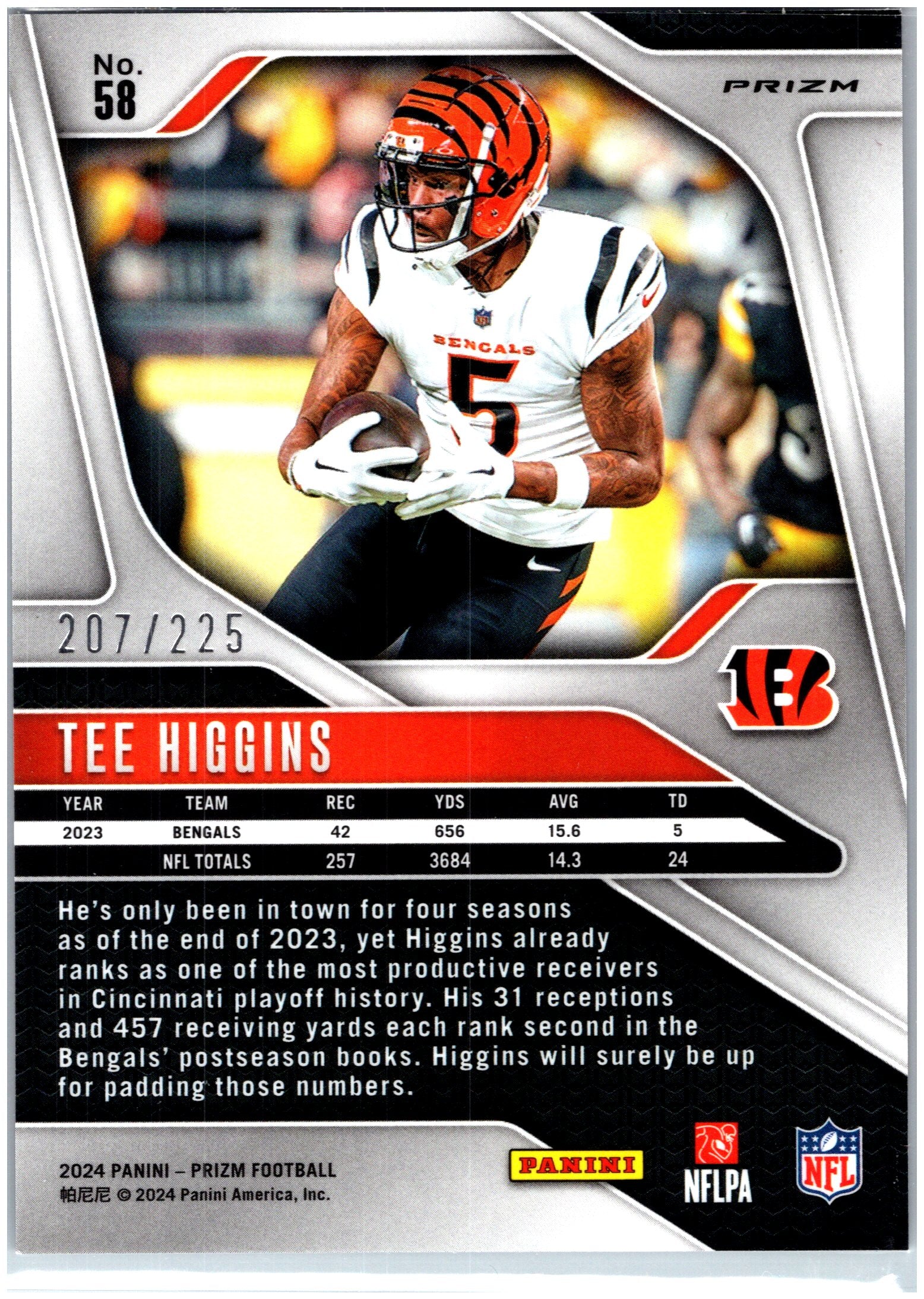 2024 Panini Prizm #58 Tee Higgins Purple Ice #/225