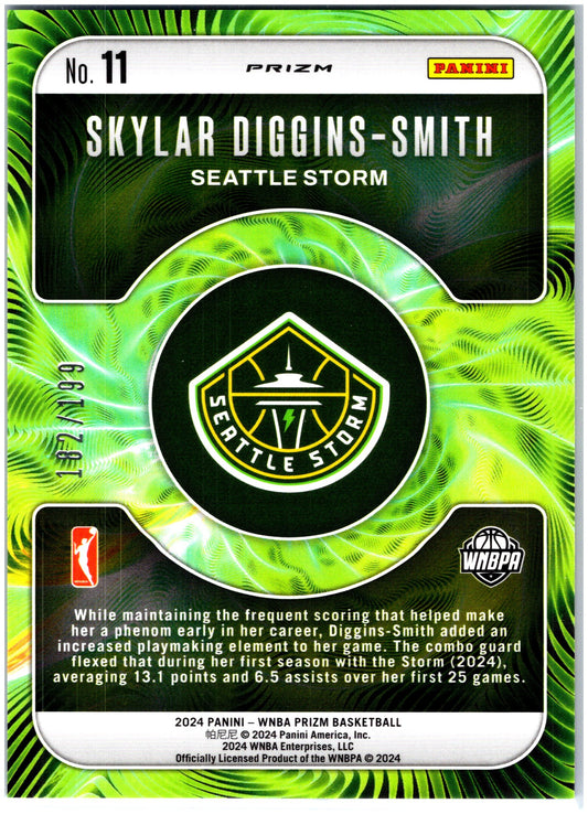 2024 Panini Prizm WNBA #11 Skylar Diggins-Smith Fractal Prizms Blue Pulsar #/199