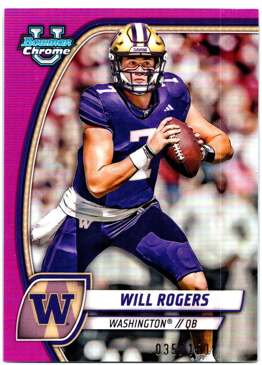 2024 Bowman University Chrome #185 Will Rogers Fuchsia Refractor #/150