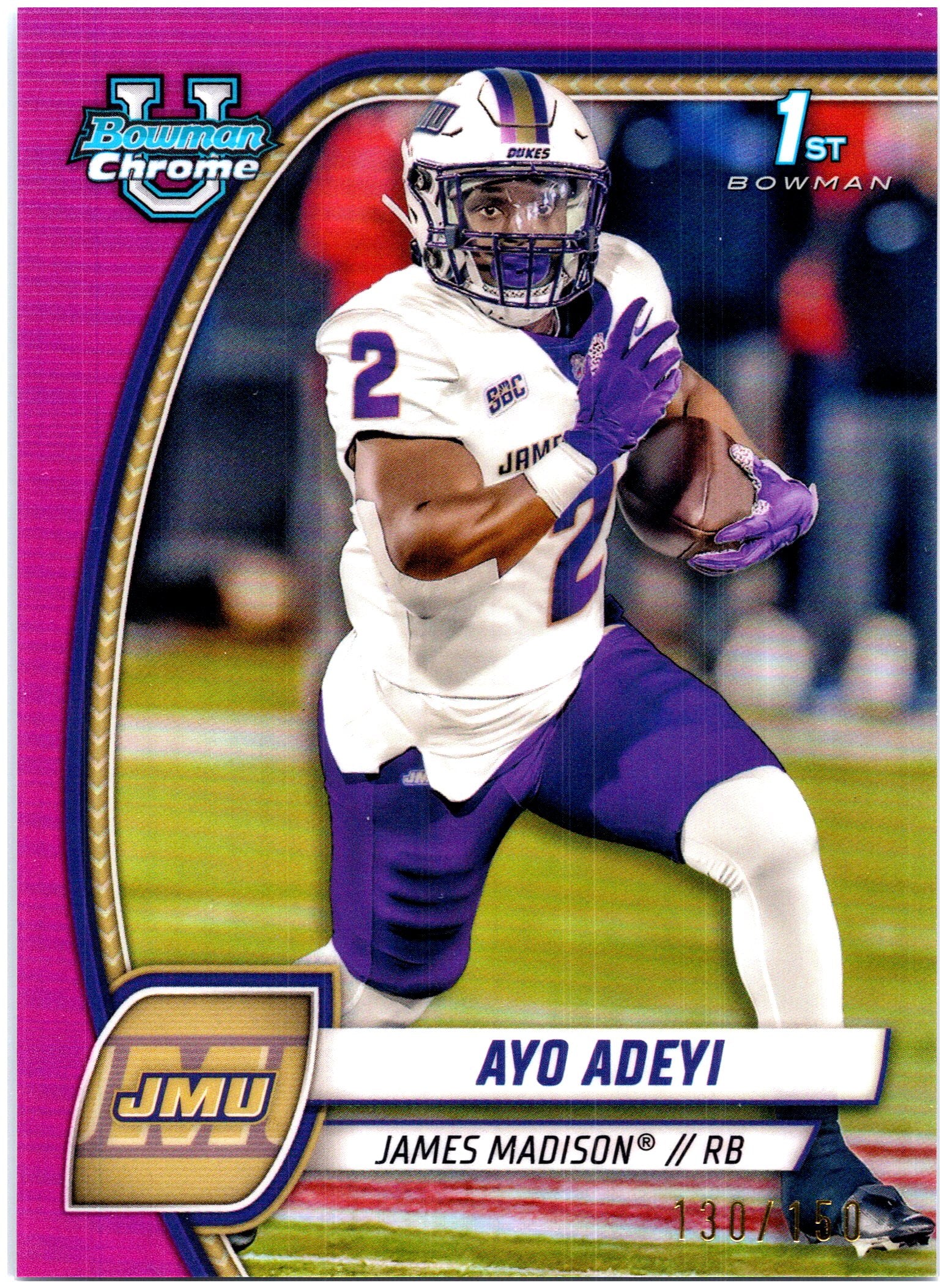 2024 Bowman University Chrome #18 Ayo Adeyi Fuchsia Refractor #/150