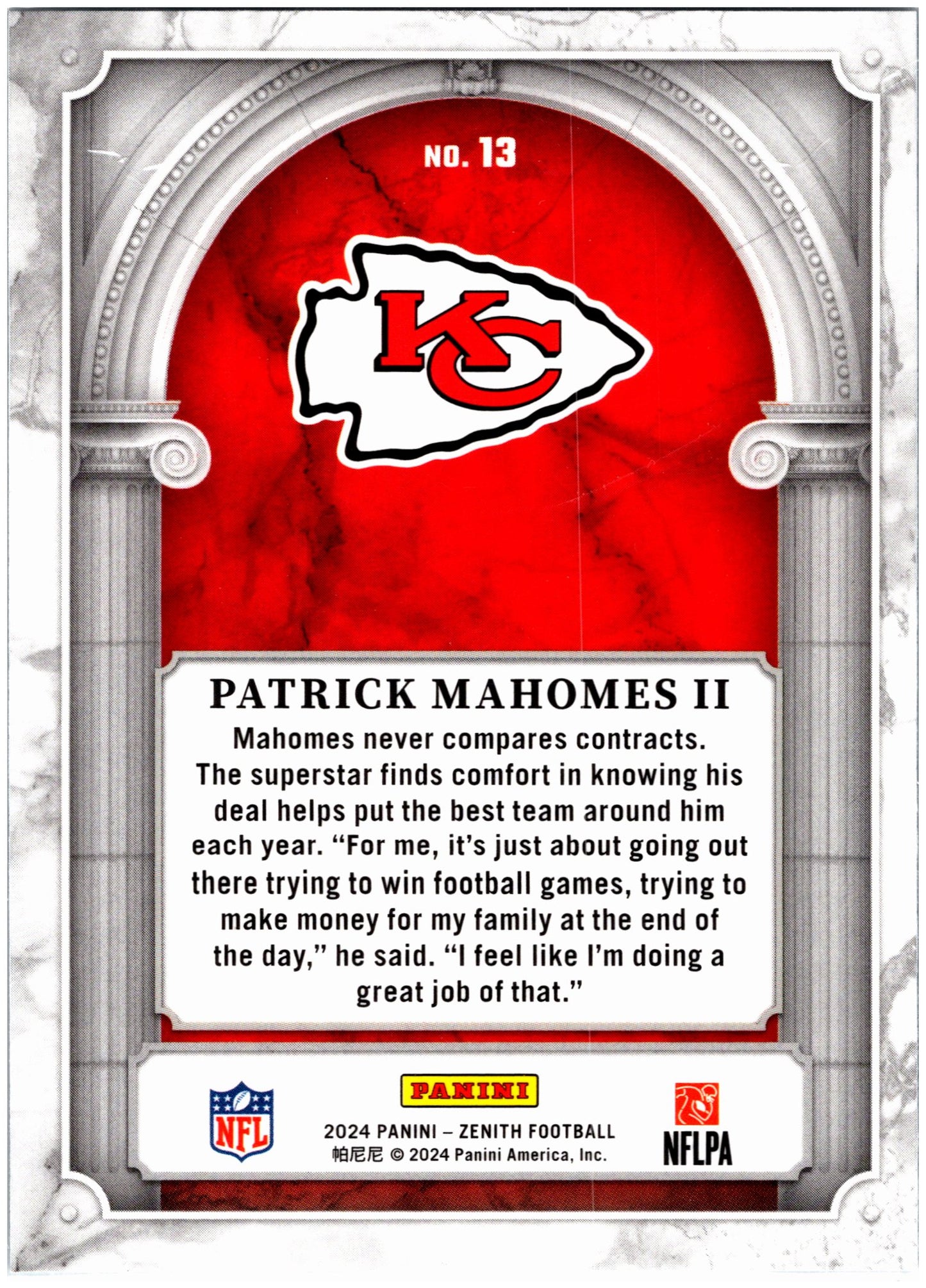 Panini Zenith #13 Patrick Mahomes Marquee